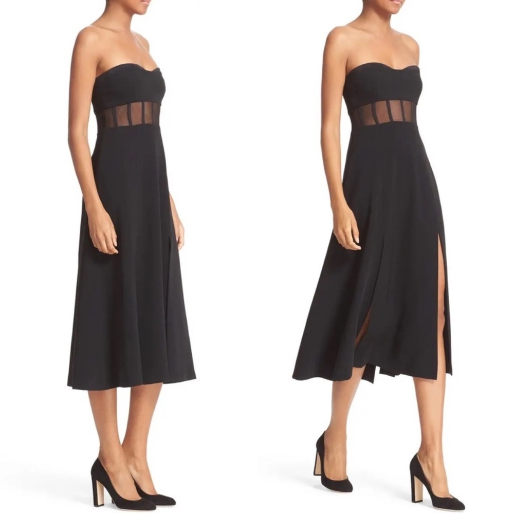 Cinq à Sept Black Strapless Bustier Midi Dress